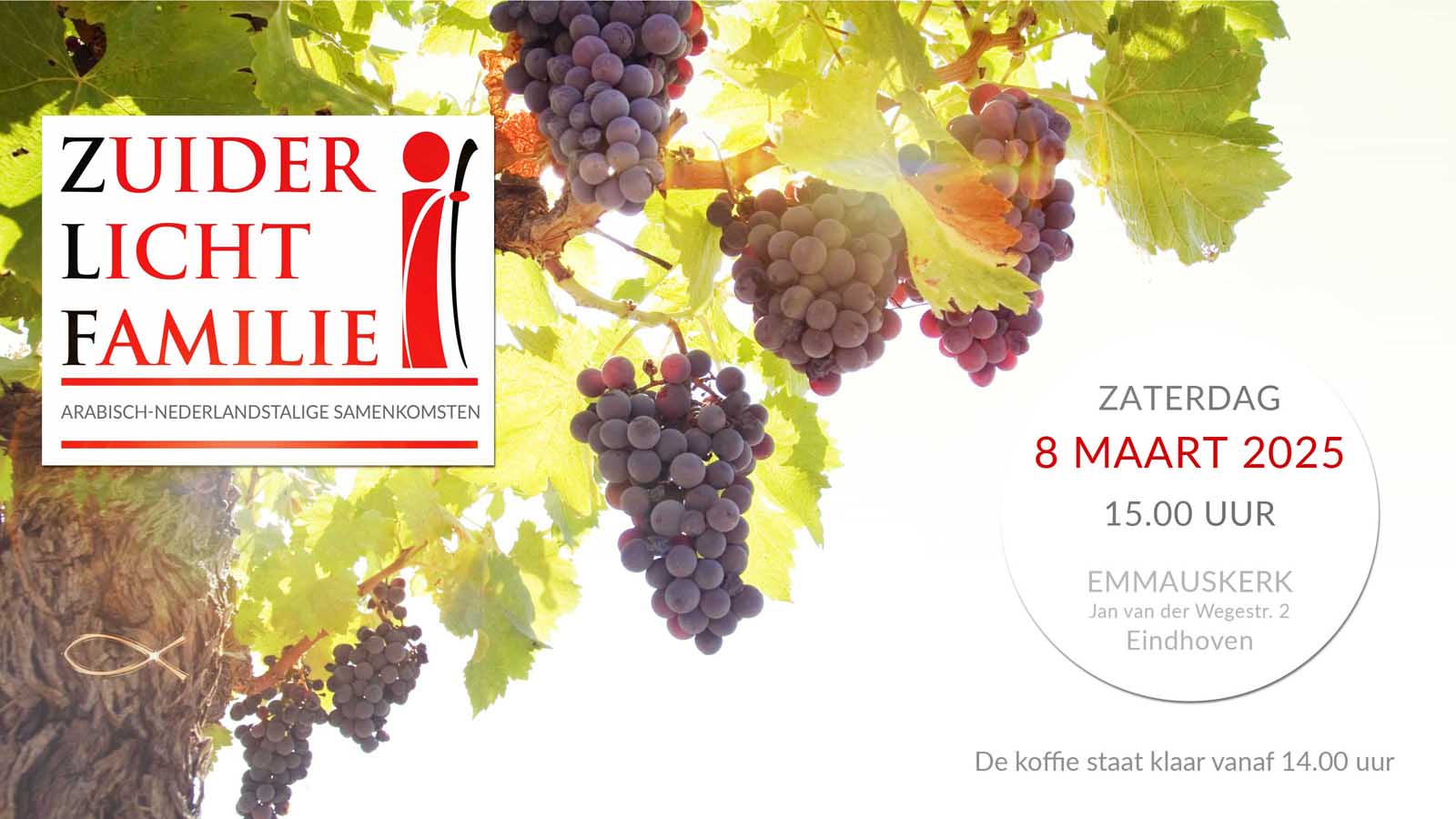 Arabisch-Nederlandstalige samenkomst op zaterdag 8 maart om 15:00 in de Emmauskerk in Eindhoven.