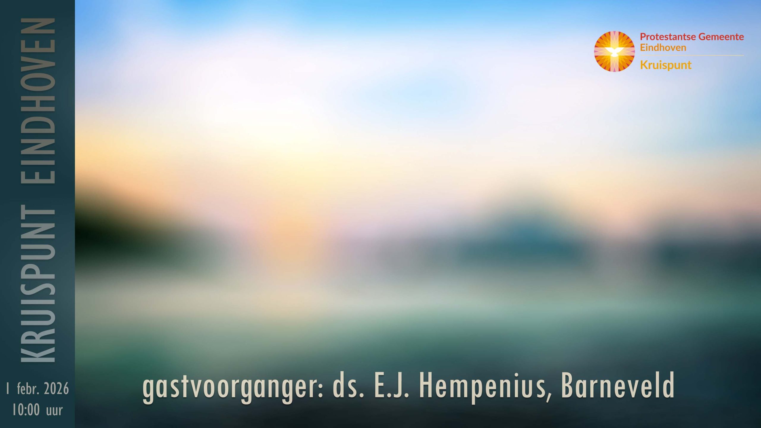 Kerkdienst 1 februari om 10:00. Gastvoorganger: dominee E.J. Hempenius, Barneveld.